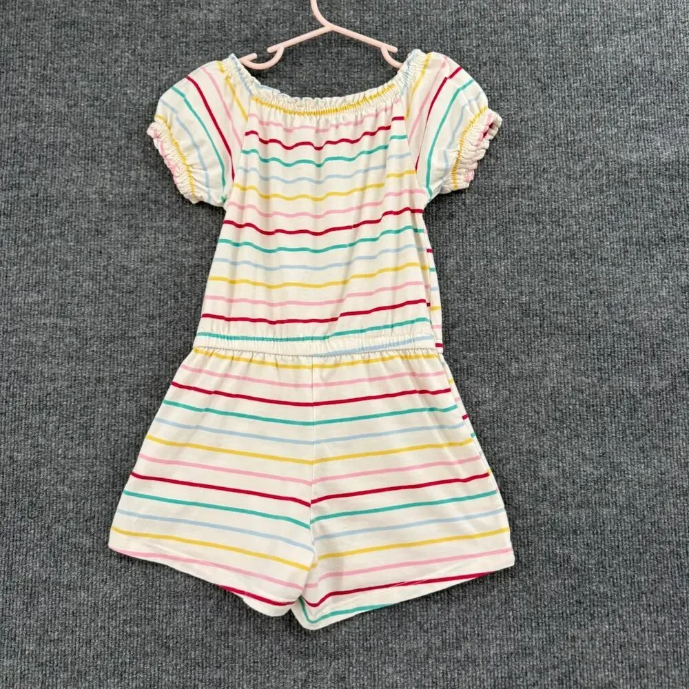 Old Navy Girls Rainbow Stripe Romper Size 5 XS Peasant Jersey Knit 100% Cotton